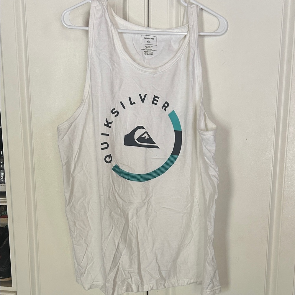 Quiksilver White and Teal Tank Top for Men XL